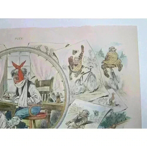 Art Print Bicycle Cartoon JS Pughe Hub Sprocket Puck Magazine Antique 1897 - Picture 3 of 12